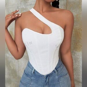 White one shoulder lace up corset crop top